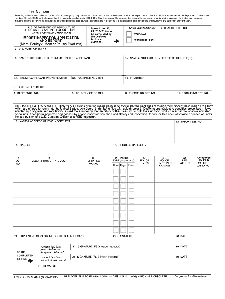 Fsis 9540 1  Form