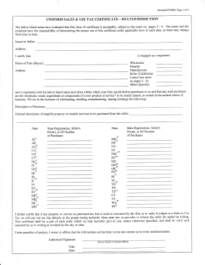 Uniform Sales &amp; Use Tax Certificate Multijurisdiction