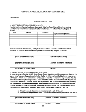  391 27 Record of Violations Form 2013