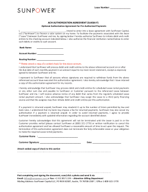 ACH AUTHORIZATION AGREEMENT Exhibit F  Form