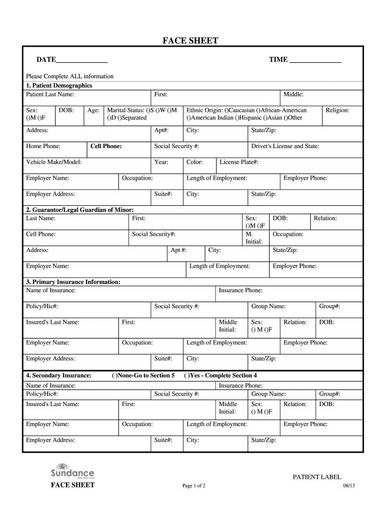 Medical Face Sheet Template from www.signnow.com