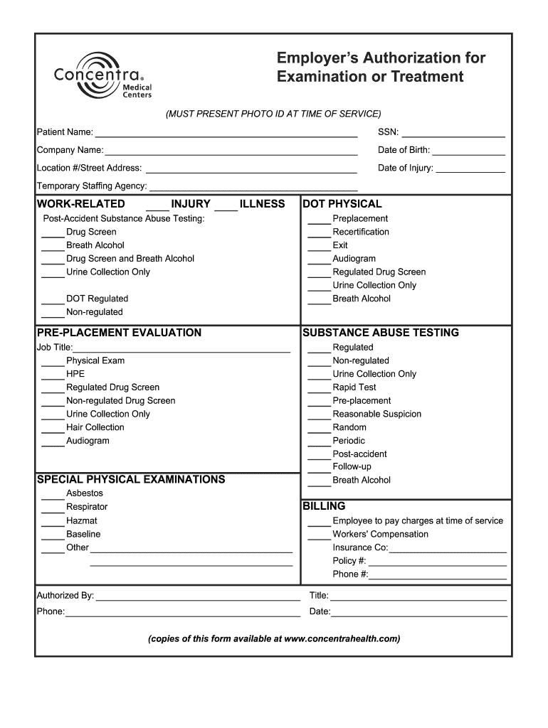 Concentra Authorization Form