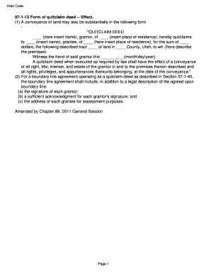  57 1 13 Form of Quitclaim Deed Effect 1 a Conveyance of Land Le Utah 2016