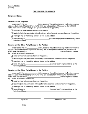Nlrb Certificate of Service  Form