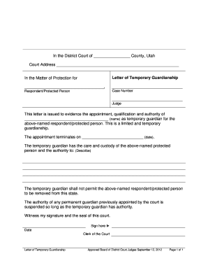 Letter of Temporary Guardianship  Form