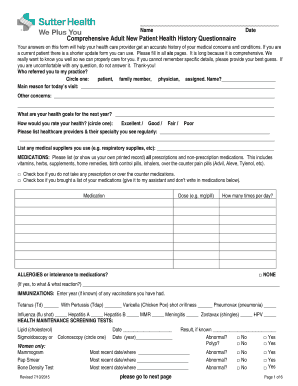 Health History Questionnaire  Form