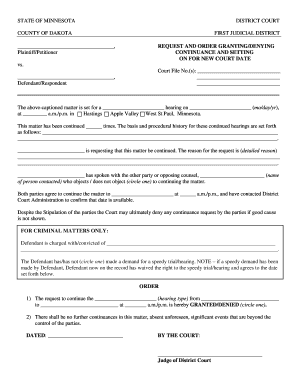 Continuance Request Form Minnesota Judicial Branch Mncourts