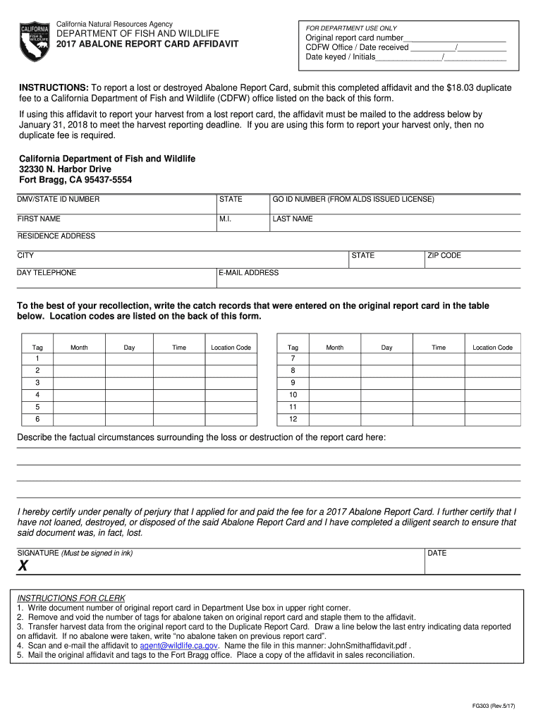 California Report Affidavit  Form