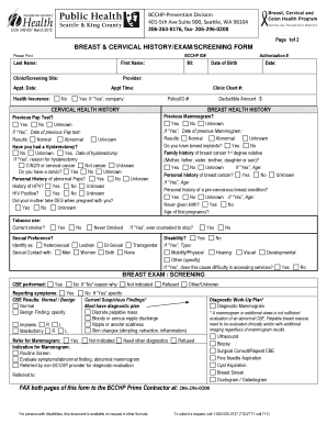  BCCHP Breast Cervical HistoryExamScreening Form Form for Providers to Document Assessment Exam Findings and Billing for Breast a 2015-2024