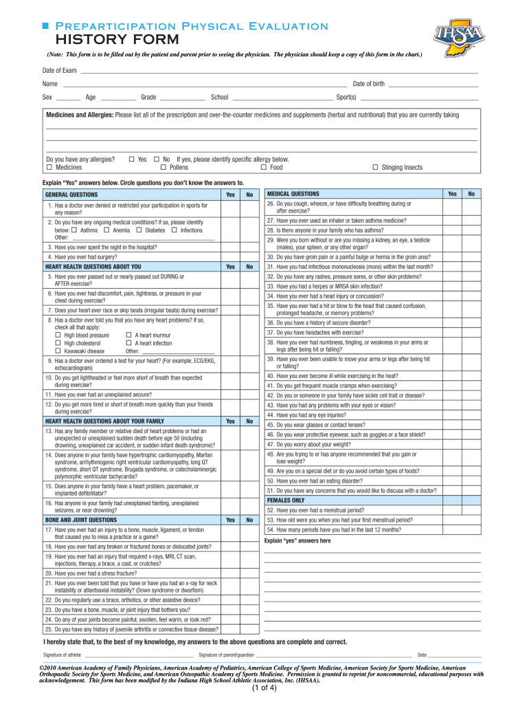  Ihsaa Physical Form 2011-2024