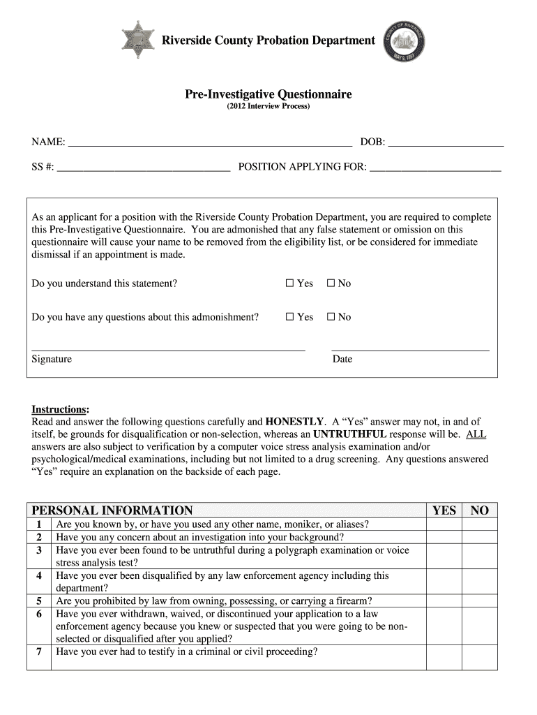  Investigative Questionnaire 2012-2024