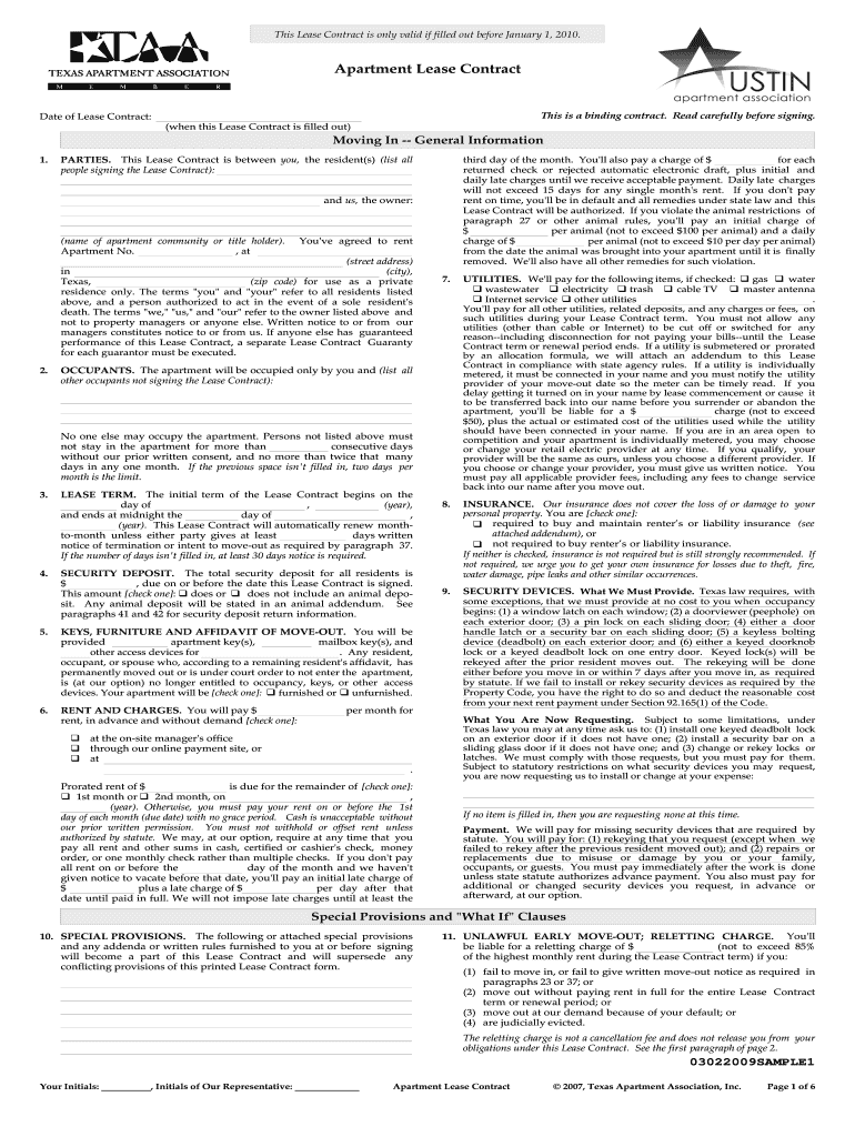 Taa Lease Agreement  Form