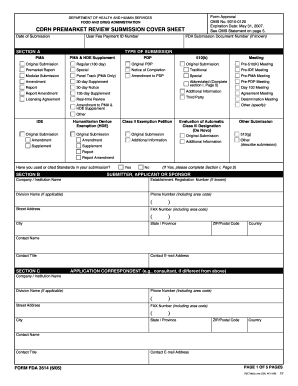CDRH Premarket Review Submission Cover Sheet RegInfo Gov Reginfo  Form