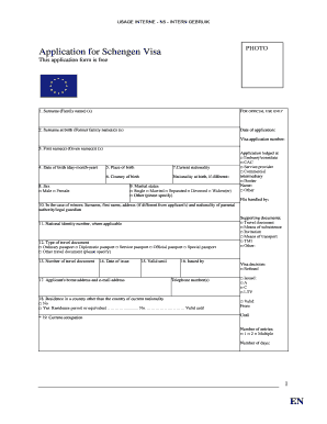 USAGE INTERNE N5 INTERN GEBRUIK PHOTO Application for Schengen Visa This Application Form is 1