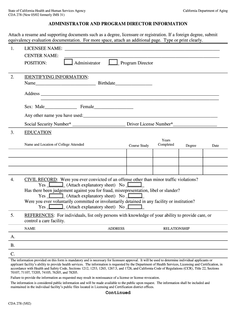 Cda 278  Form