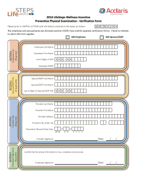 LifeSteps Wellness Incentive Preventive Physical Examination  Form