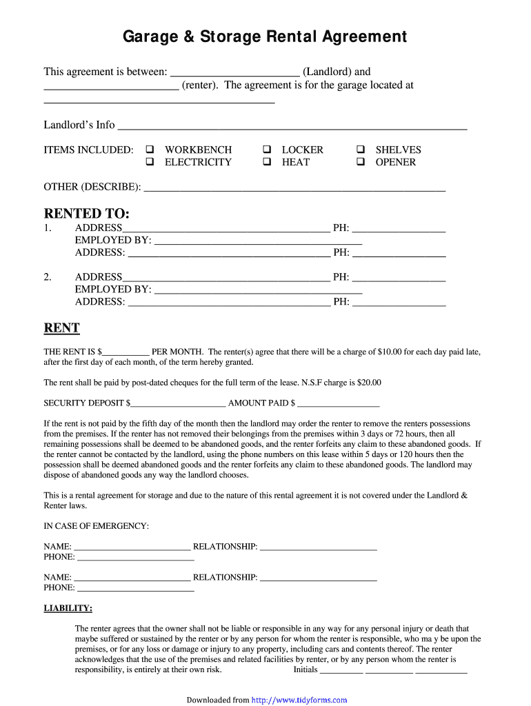 Garage Lease Agreement  Form