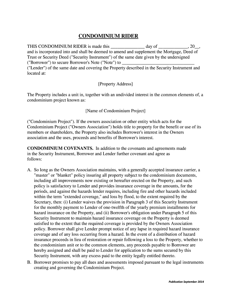 Hud Condominium Rider  Form