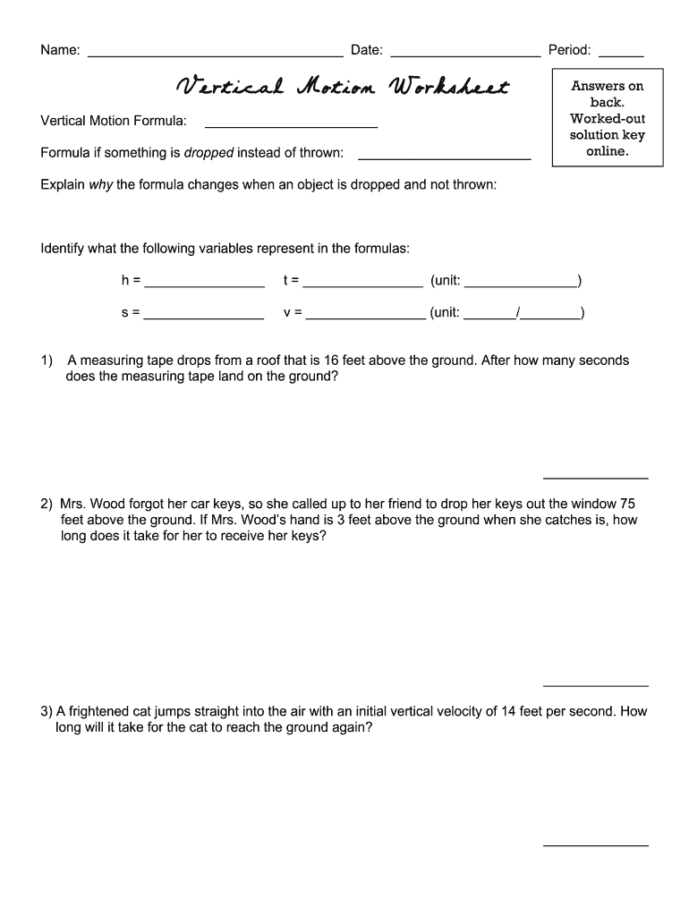 Vertical Motion Problems with Solutions PDF  Form