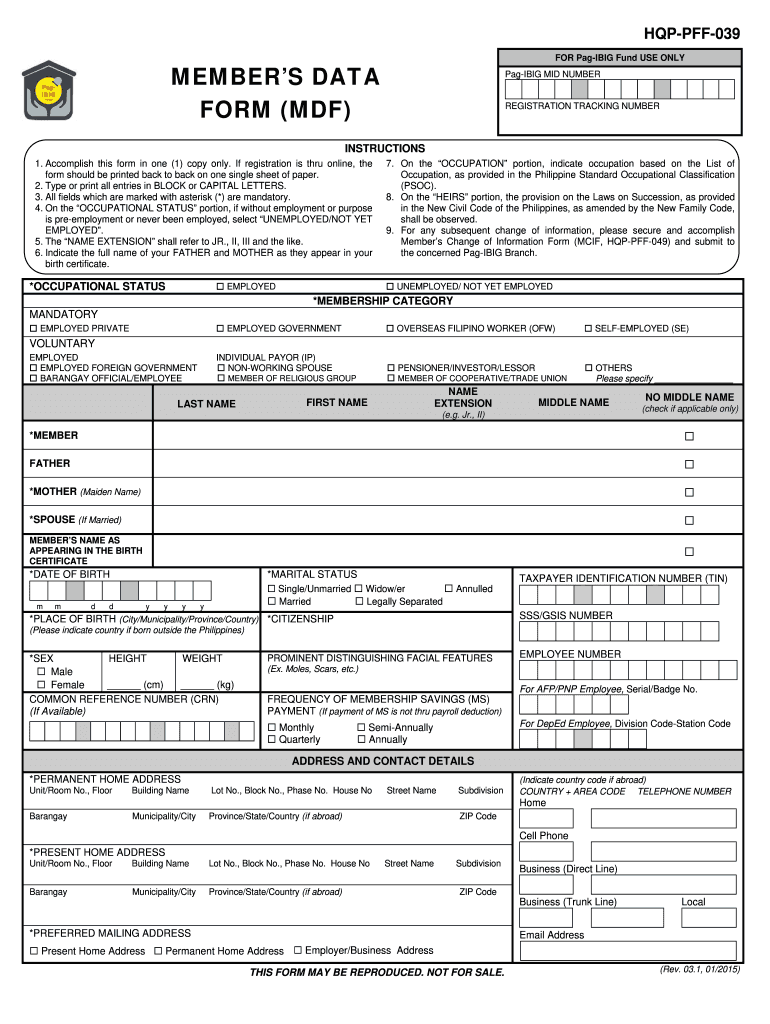  MEMBER&#39;S DATA FORM MDF Pag Ibig Fund DepEd Division of 2015