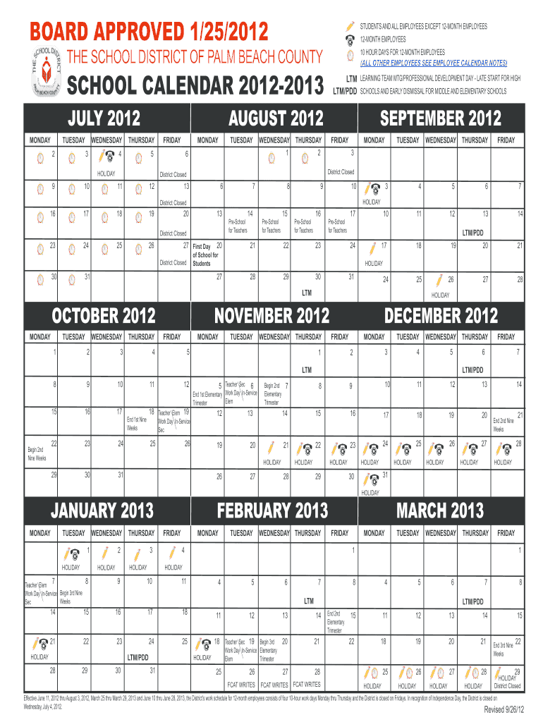 Palmbeachschools Calendar Form Fill Out and Sign Printable PDF
