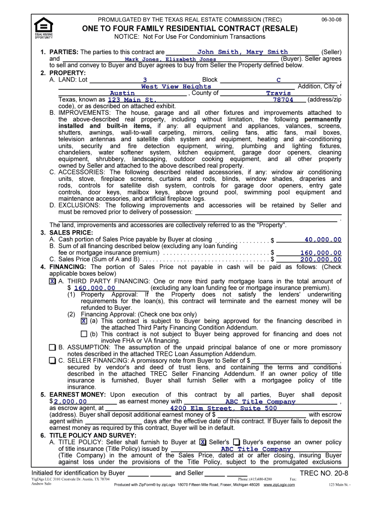 Texas Purchase and Sale Agreement Form