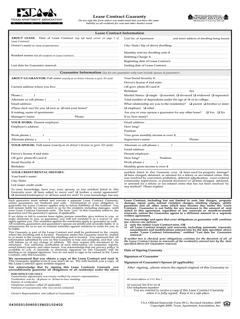 Lease Contract Guaranty  Form