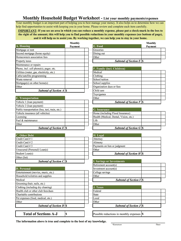 Budget Fill in Blank Worksheet  Form