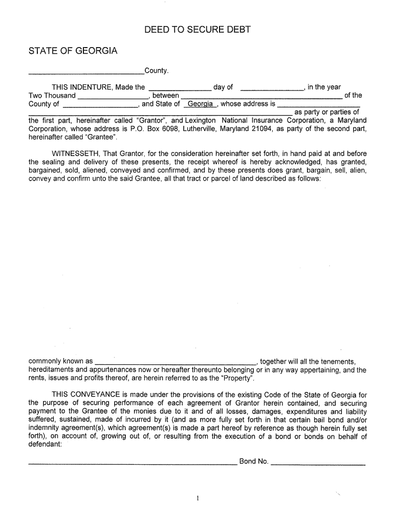 DEED to SECURE DEBT STATE of GEORGIA  Lexington National  Form