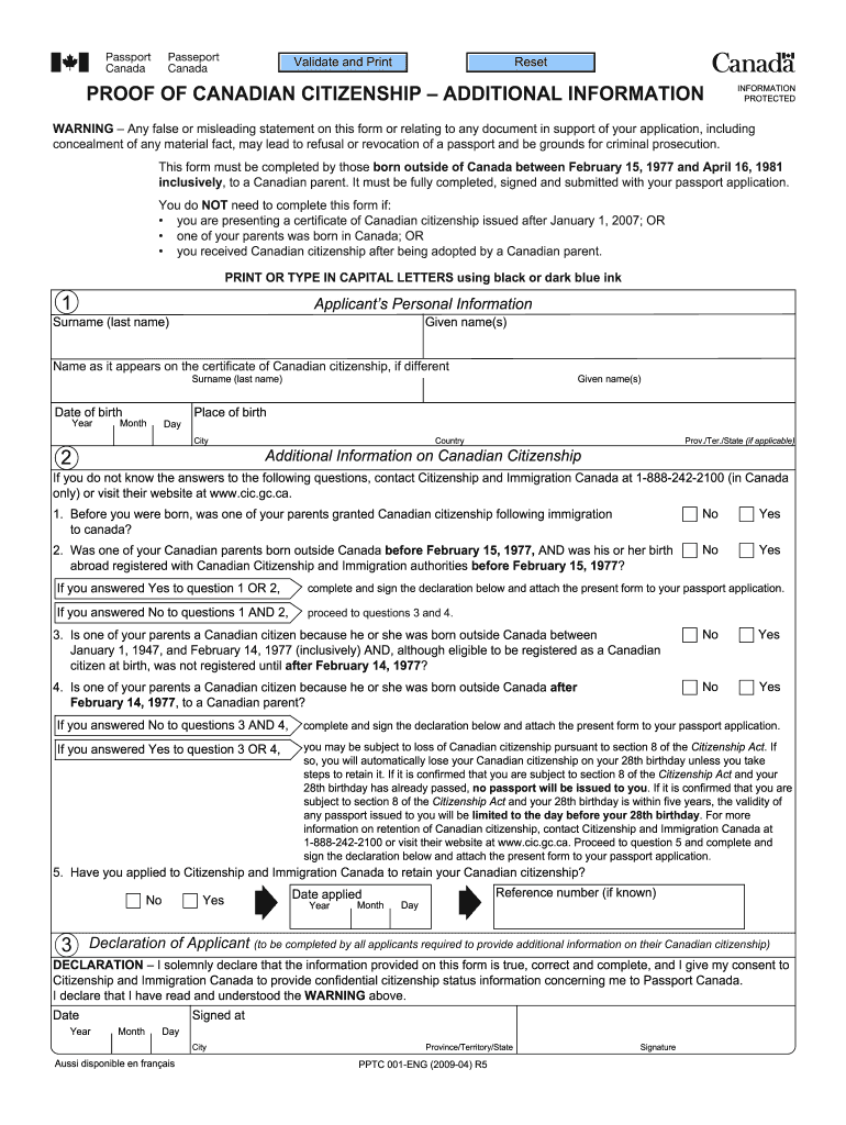  Passportcanadagcca Pptc 001 Form 2009