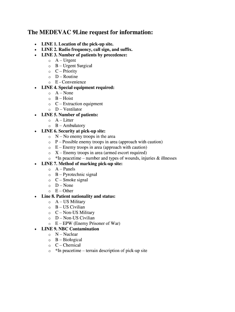 9 Line Medevac Smart Card Printable  Form