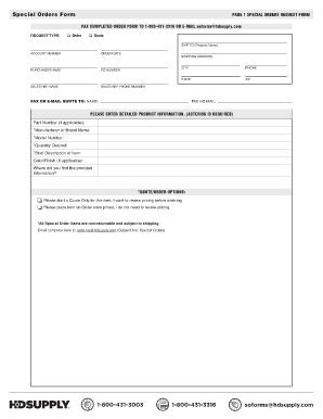 Fax Order Form for Hd Supply