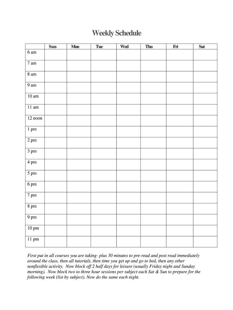 Weekly Schedule Template Printable  Form