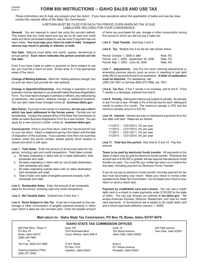  Idaho Form 850 PDF 2022