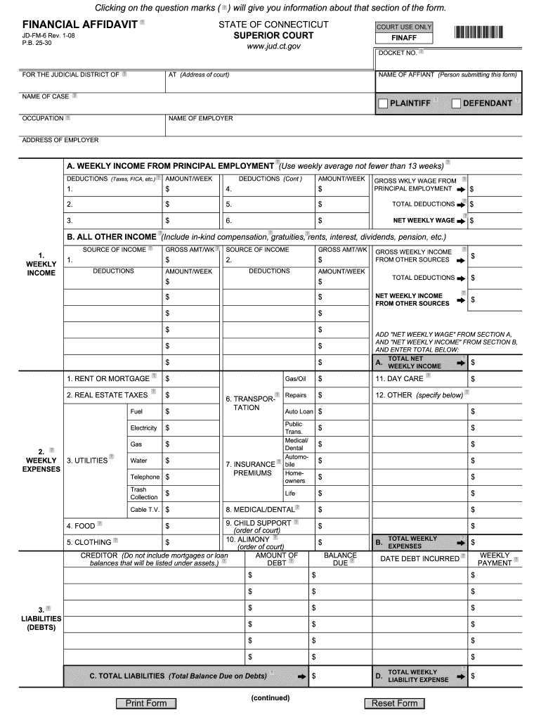  Connecticut Financial Affidavit 2008-2024