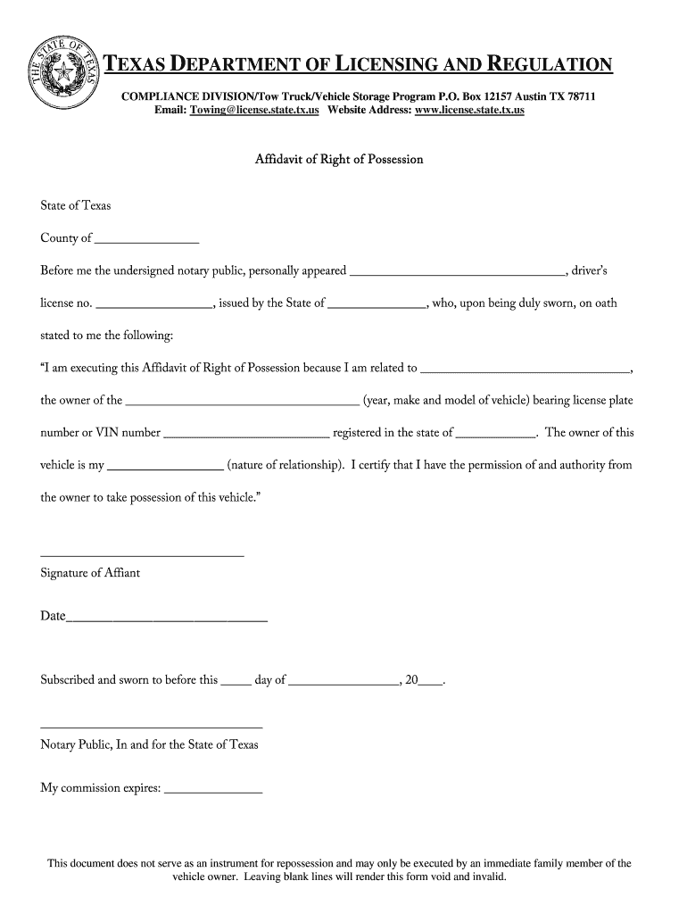 Texas Possession Form