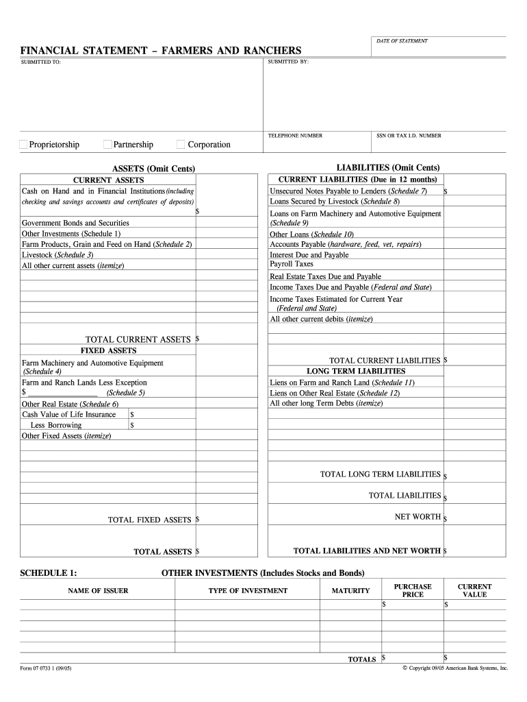 Financial Statement Farmers and Ranchers  Form