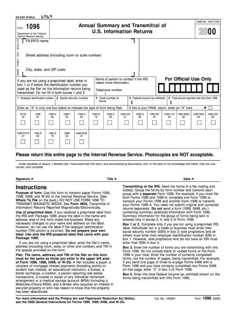 2000 1096 form