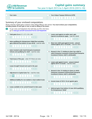 Capital Gains Summary Use the SA1082016 Capital Gains Summary Supplementary Pages to Record Your Capital Gains When Filing a Tax  Form