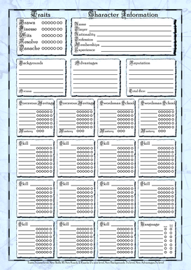 7th Sea 1st Edition Character Sheet Fillable  Form