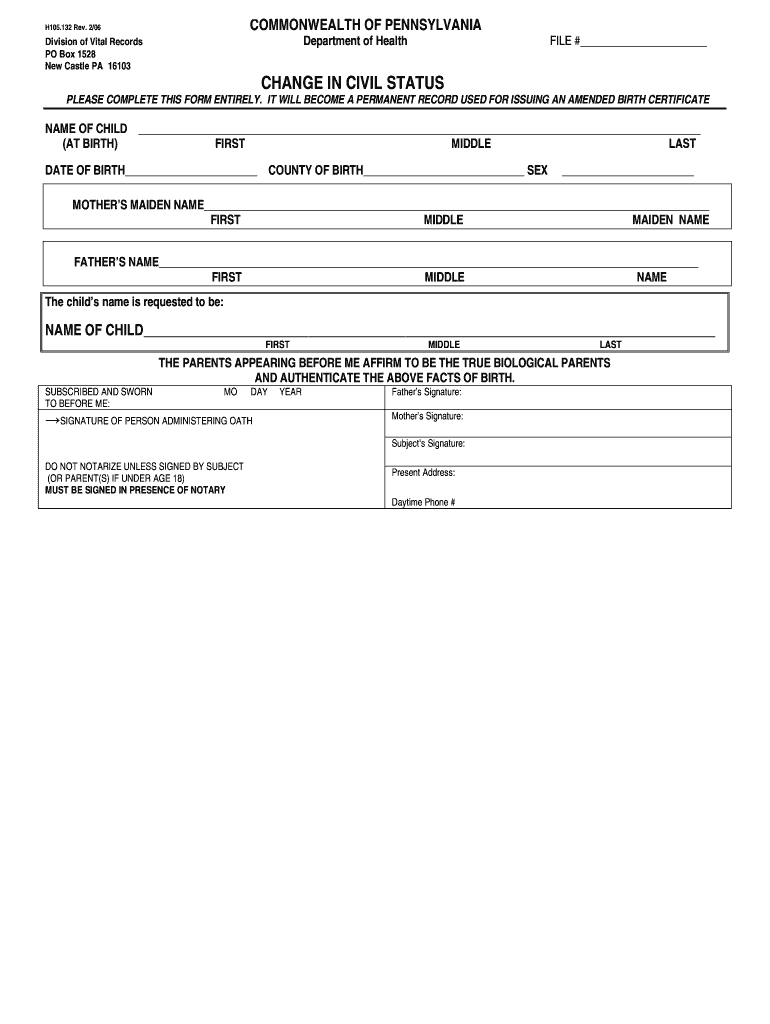 Single Status Affidavit Pennsylvania  Form