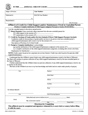 Affidavit of Credit for Child Support Missouri  Form
