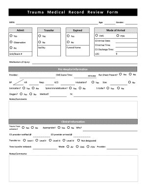 Trauma Medical Record Review Form
