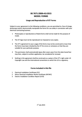 BS 7671 A3 Model Forms IET Electrical