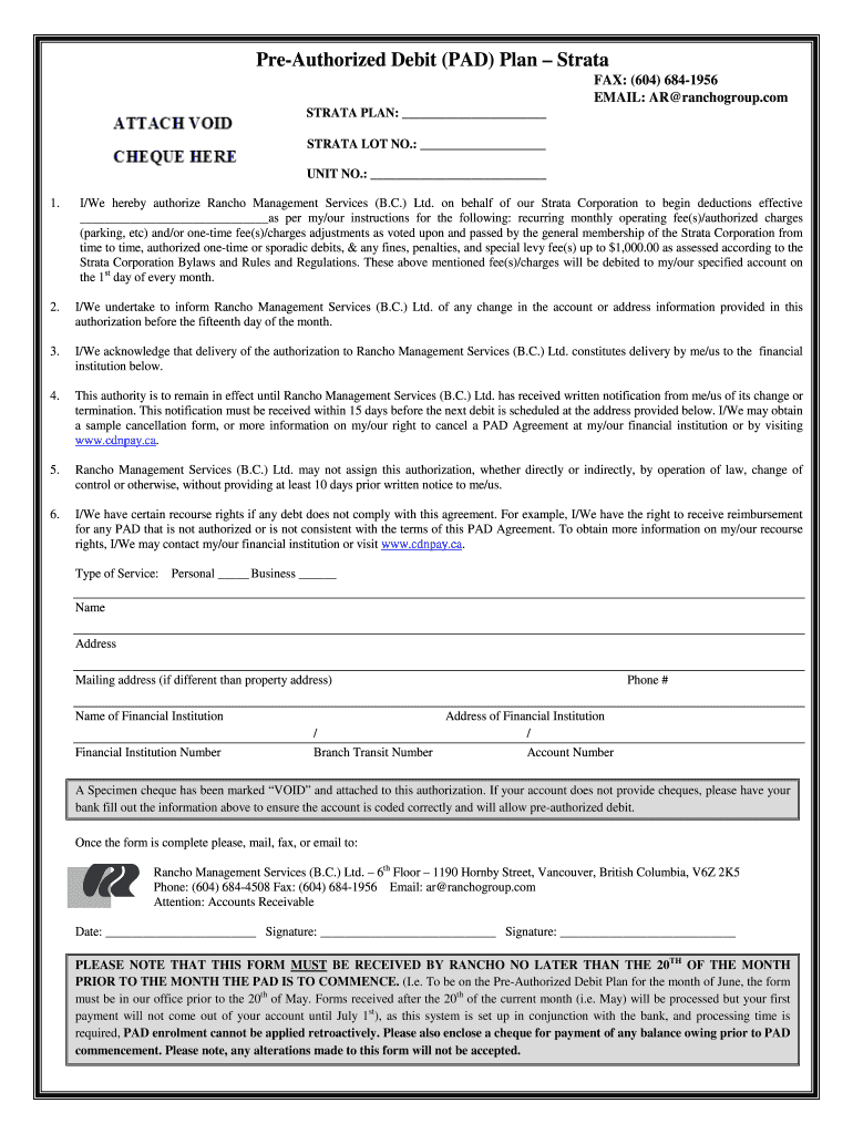 Pre Authorized Debit Form Td