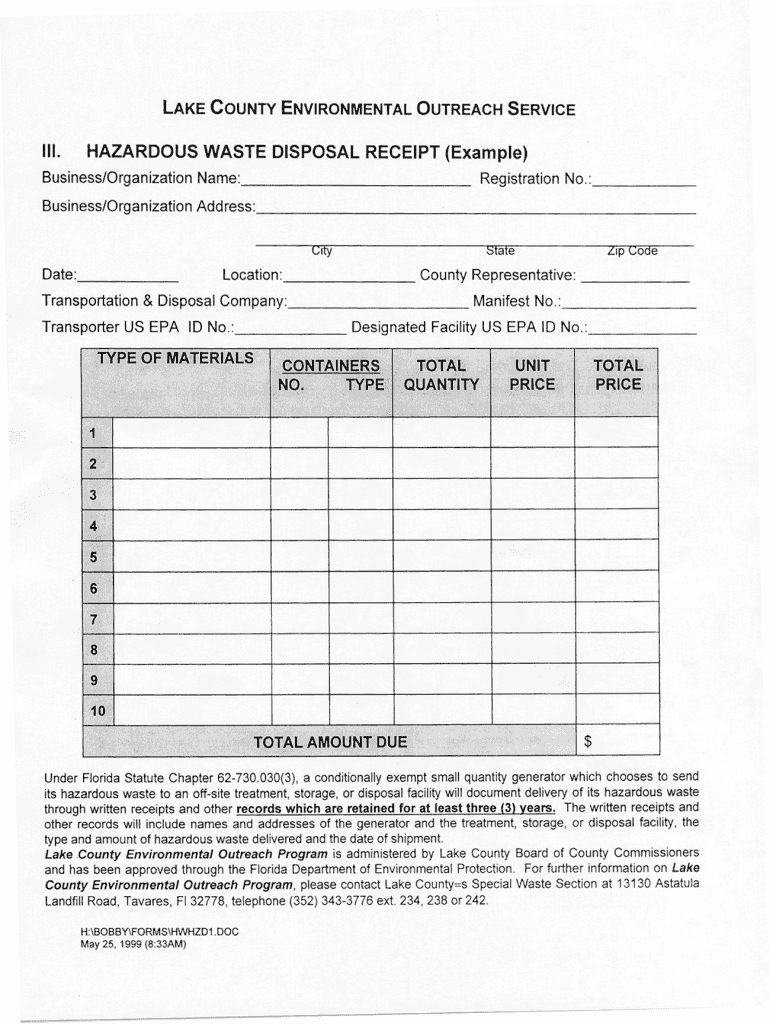 Details of Hazardous Waste Disposal  Form