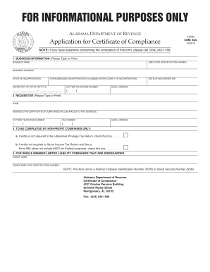  Application for Certificate of Compliance Alabama Department of Revenue Alabama 2015-2024