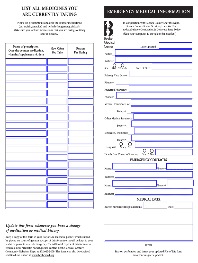 File of Life Template  Form