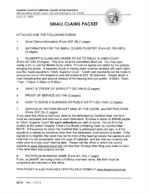 SMALL CLAIMS PACKET San Francisco Superior Court Sfsuperiorcourt  Form
