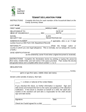 Tenant Declaration  Form